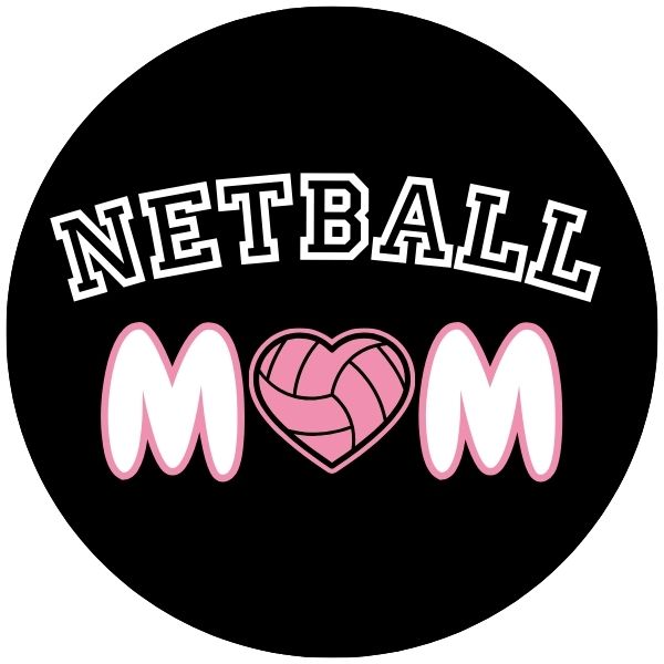 NETBALL MOM HEART BALL VARSITY BLACK LOGO