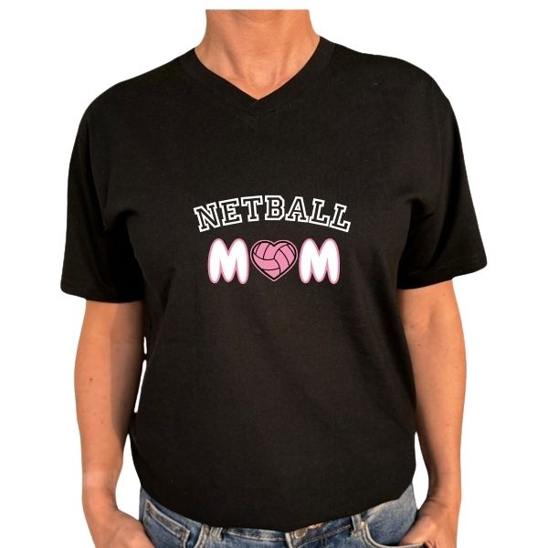 NETBALL MOM HEART BALL VARSITY BLACK V