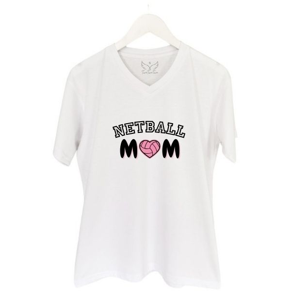 NETBALL MOM HEART BALL VARSITY WHITE V