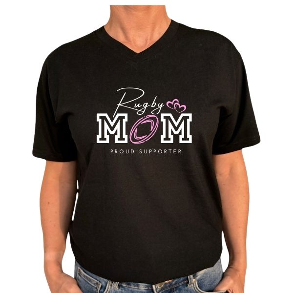 RUGBY MOM PROUD SUPPORTER BLACK V